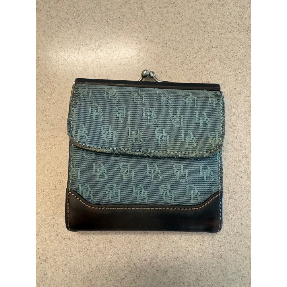 Vintage Dooney & Bourke Blue Monogram Kiss Lock‎ Wallet Coin Purse